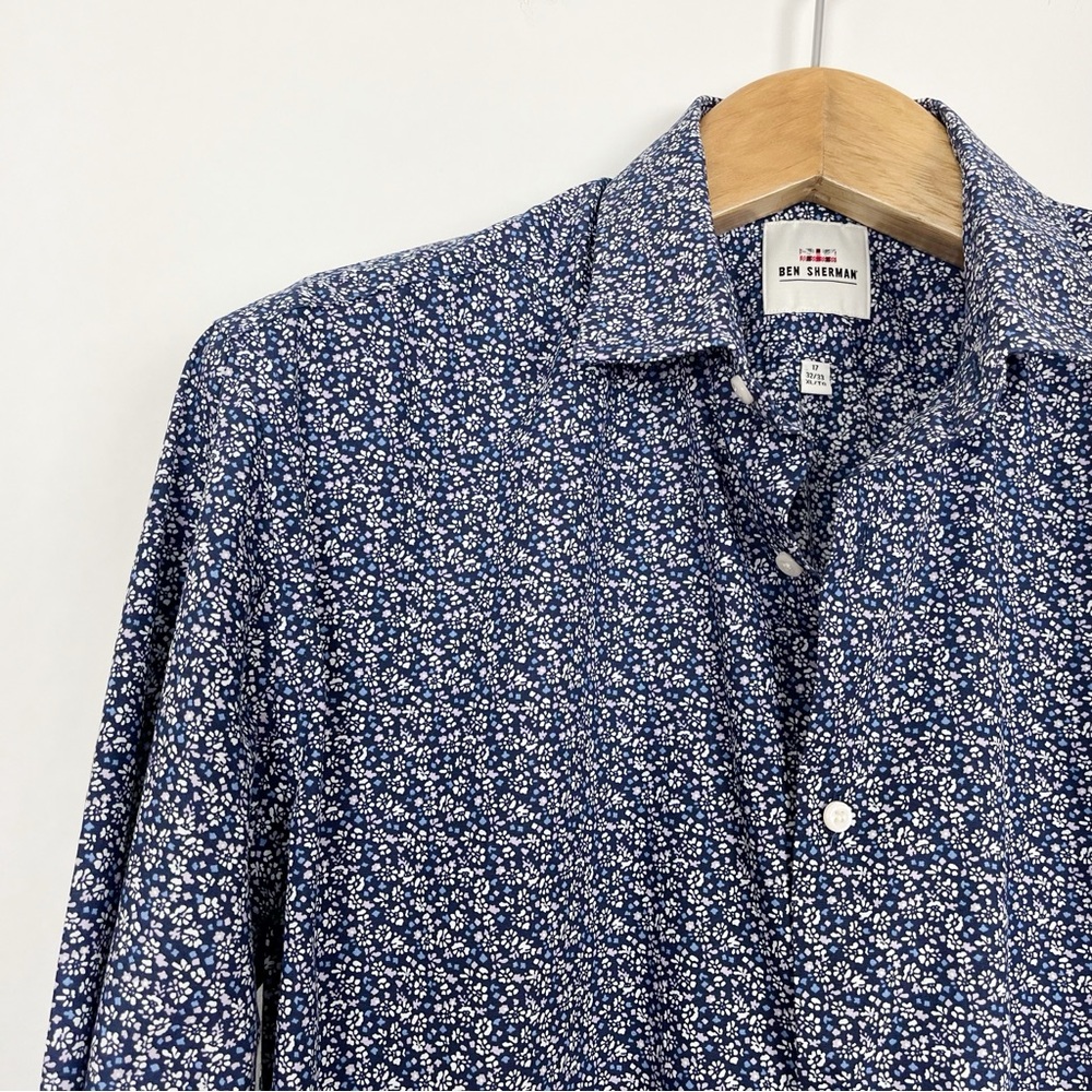 Ben Sherman Men’s Blue & White Long Sleeve Buttoned Shirt Size XL Floral Print - Picture 8 of 9